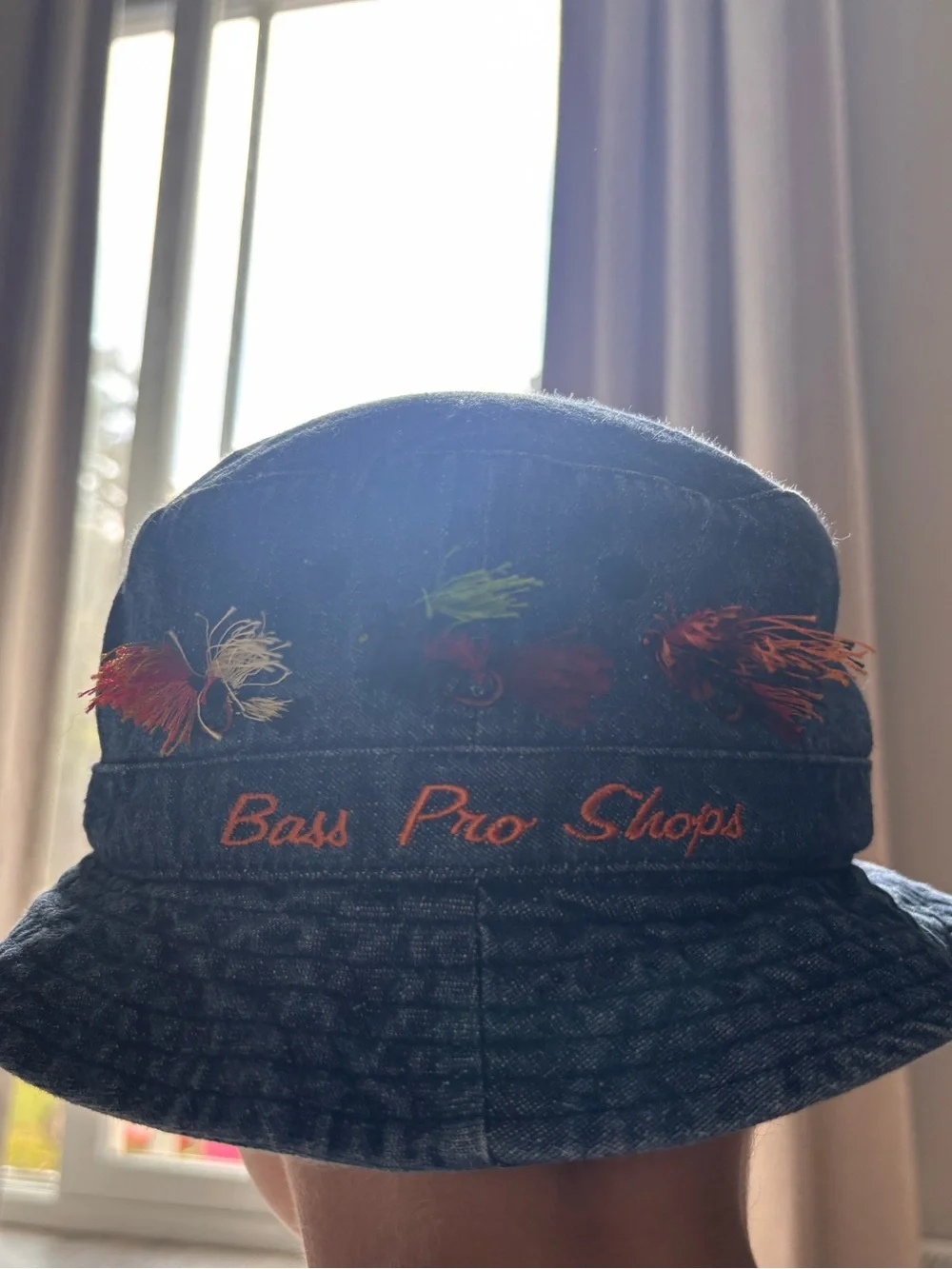 VintageBass Pro Shops Kids' Denim Bucket Hat with Fly Embroidery - Blue